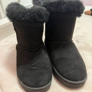 Women's Black Faux Suede Ankle Booties with Plush Cuff